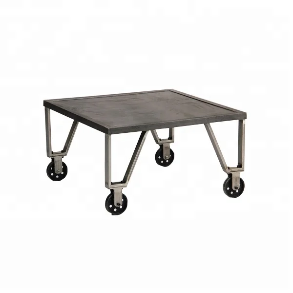 Industrial Style Modern Small Tea Table With Wheels Metal Coffee On