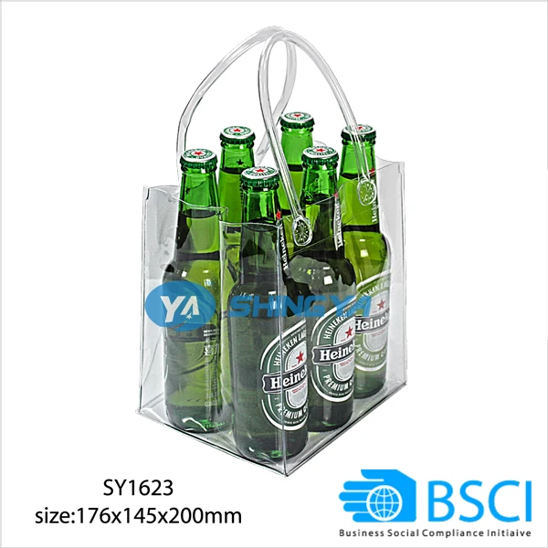 Hot selling customized transparent pvc cooler bag for 6 bottle beer