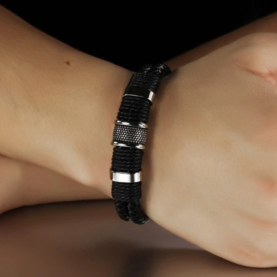 

Portable Wide Mens Weave Chain Wristband Leather Bracelet For Men Classic Bracelet Bangle Jewelry Gift For Man