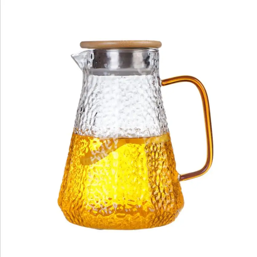 

1.2L Borosilicate Glass Hammered Water Pitcher with Stainless Steel Infuser Lid, Transparent clear
