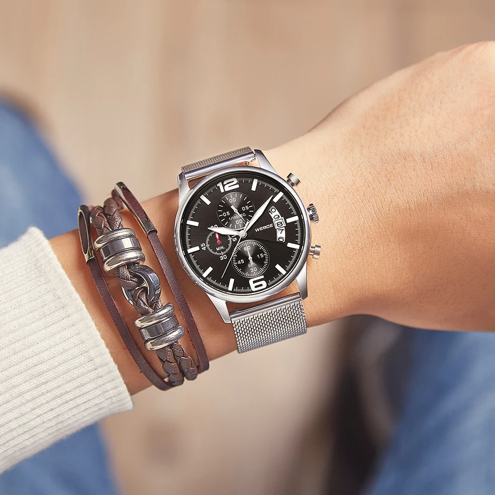 

WEIDE New Luxury Quartz Unisex Watch Stainless Steel Ultra Tin Mesh Strap Chronograph Custom Logo Watch