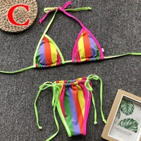 

2019 new Summer candy color Sexy halter bandeau bikini split swimsuit tan through swimwear 2pc set