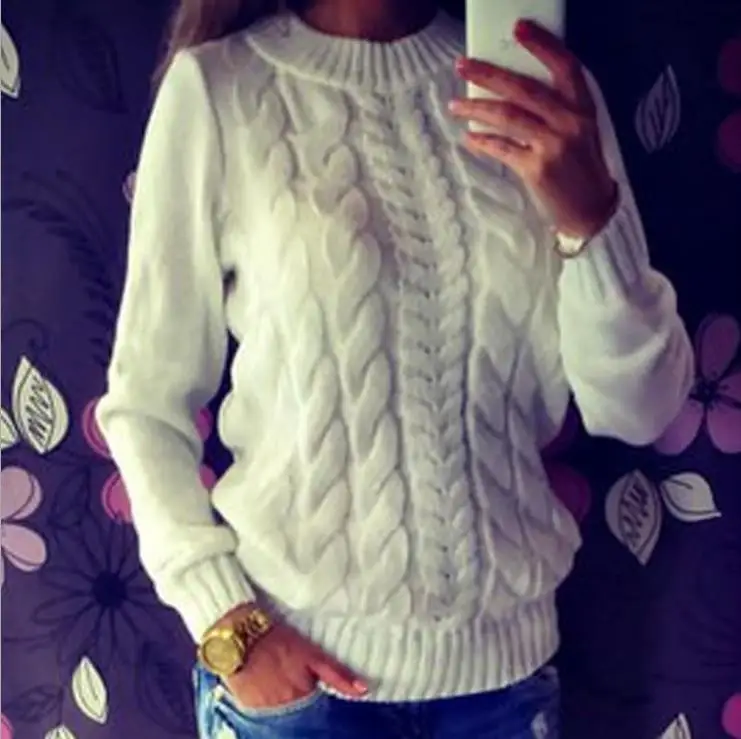 

High Quality Fashion Casual Women' jumper Solid Color O-Neck Long Sleeved Knitted Sweater Soft Pullovers woolen sweater, White;grey;dark grey;black