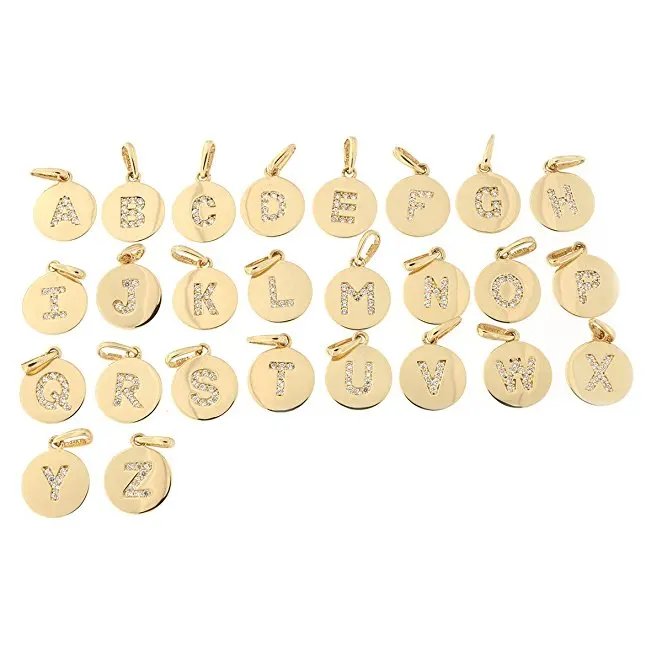 

ATHENAA Women Jewelry Alphabet 925 Sterling Silver Gold Cubic Zirconia Tiny Round Disc Initial Pendant, Yellow gold /rose gold /silver