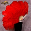 Customized 13bones High quality big red ostrich feather fan for dancing
