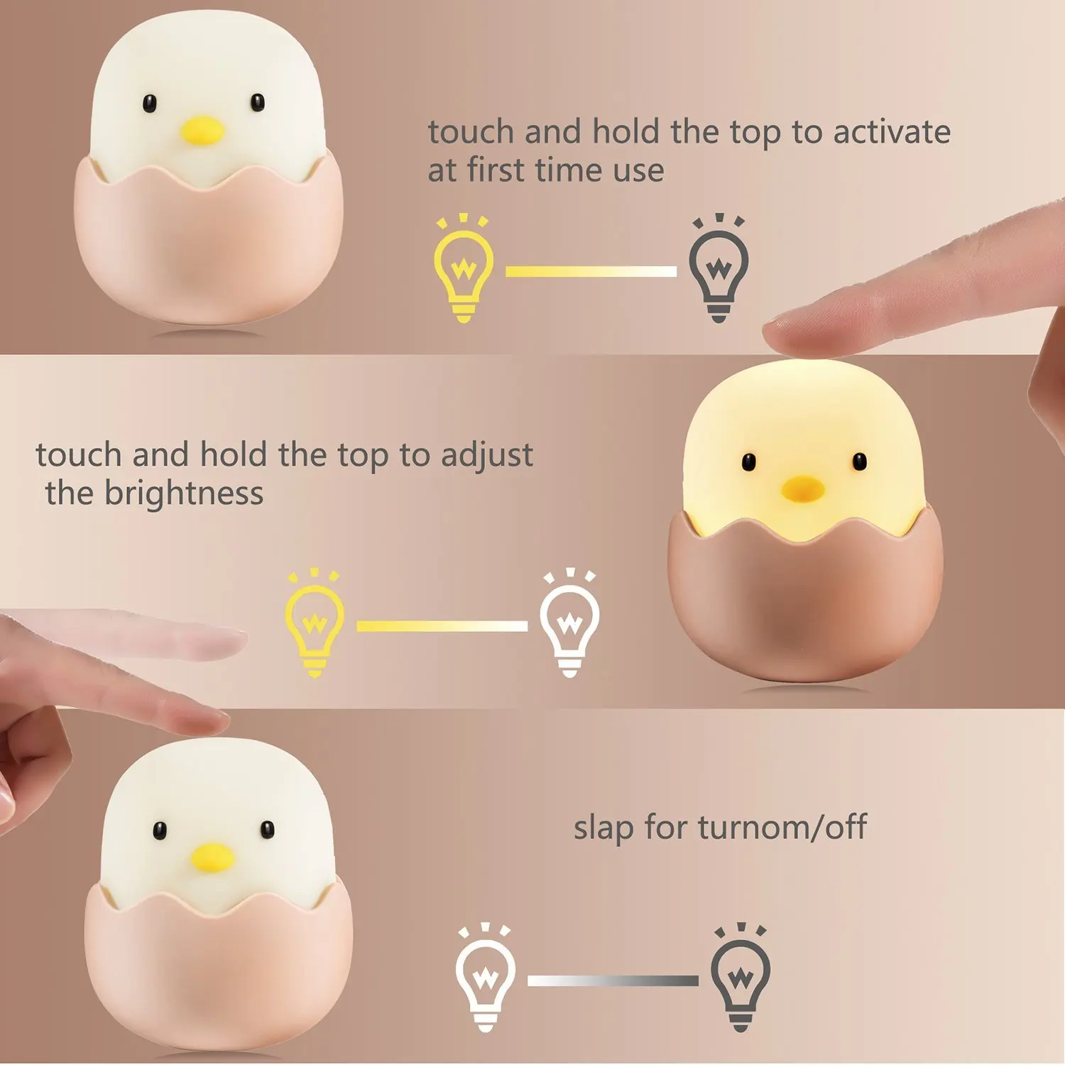 YARRAE 2018 YEARS Rechargeable Egg Shell Chick Shape Top Control Lamp for Girl Lady Kid Baby Bedroom and Nursery