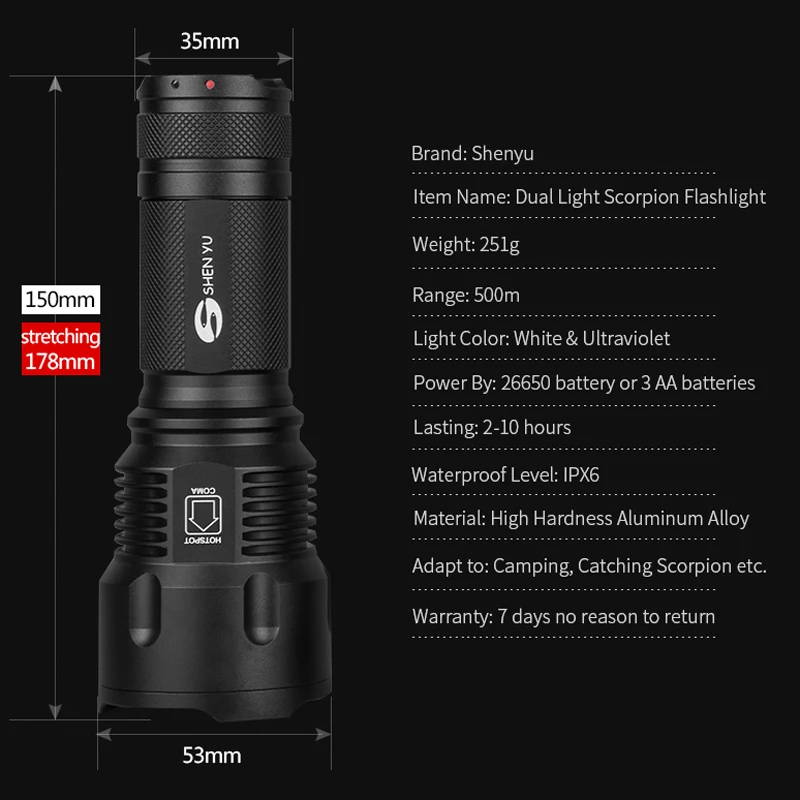 
Two LED Scorpion Lamp 365nm UV Torch Led Rechargeable Flashlight 
