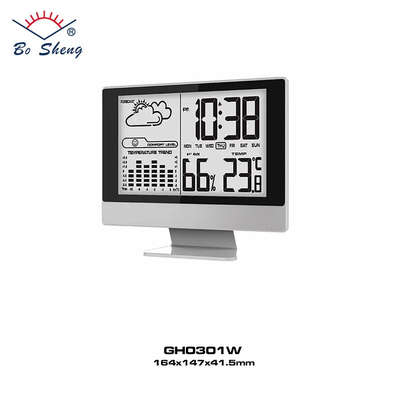 Mix/Max Hygro-thermometer Record Weather Forecast Station Digital LCD Table Clock Dynamic Temperature Trend Display (GH0301W)