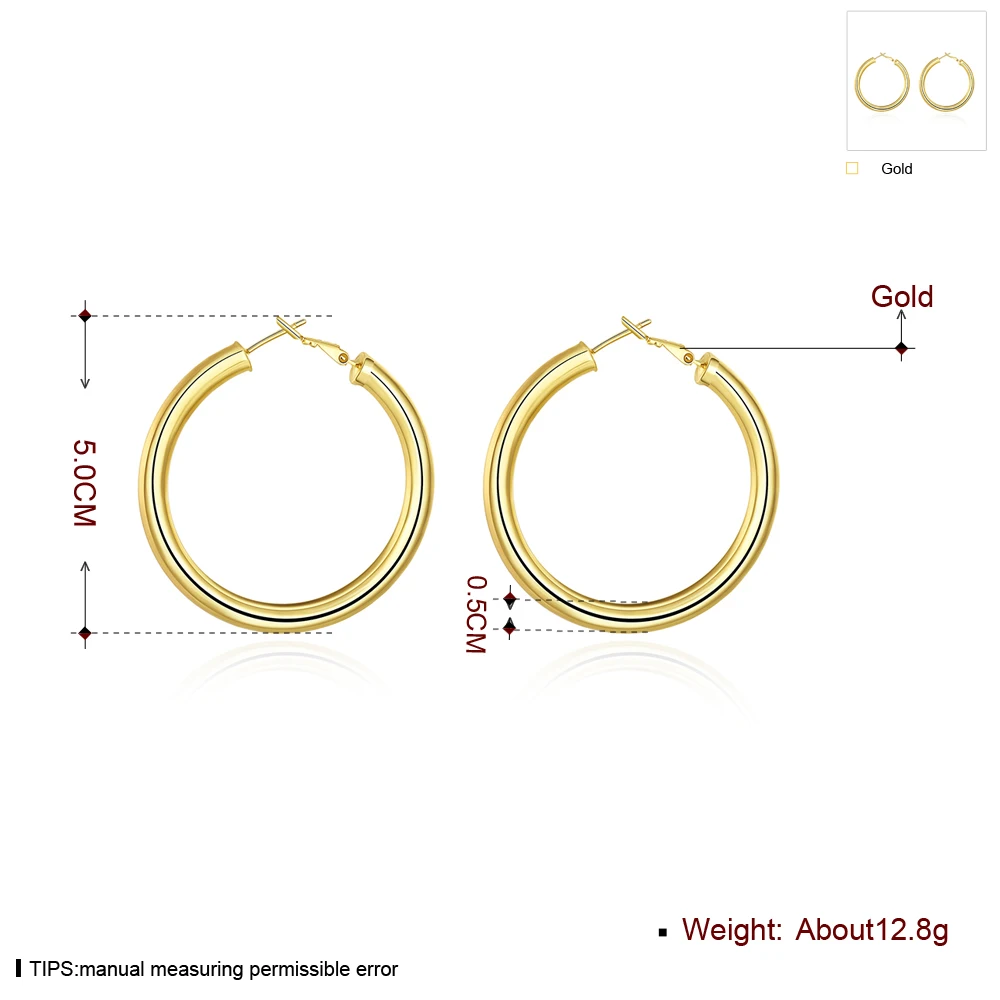 Wide Thick 18K Gold Plated Tube Hoop Click-Top Half Round Hoops Earrings For Women Girls