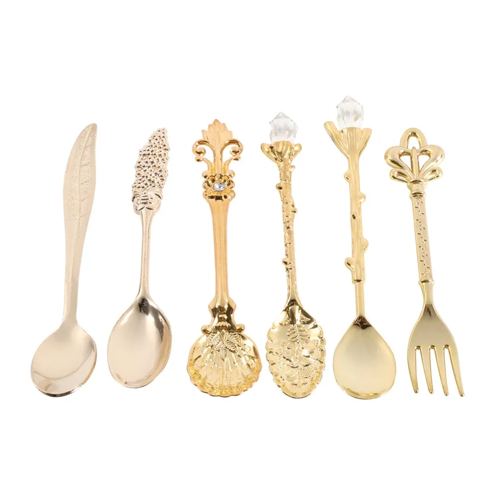 

6pcs/lot Zinc Alloy Vintage Spoons Retro Spoons forks For Kitchen Dining Spoons Kit Drink Coffee Fruit Tableware