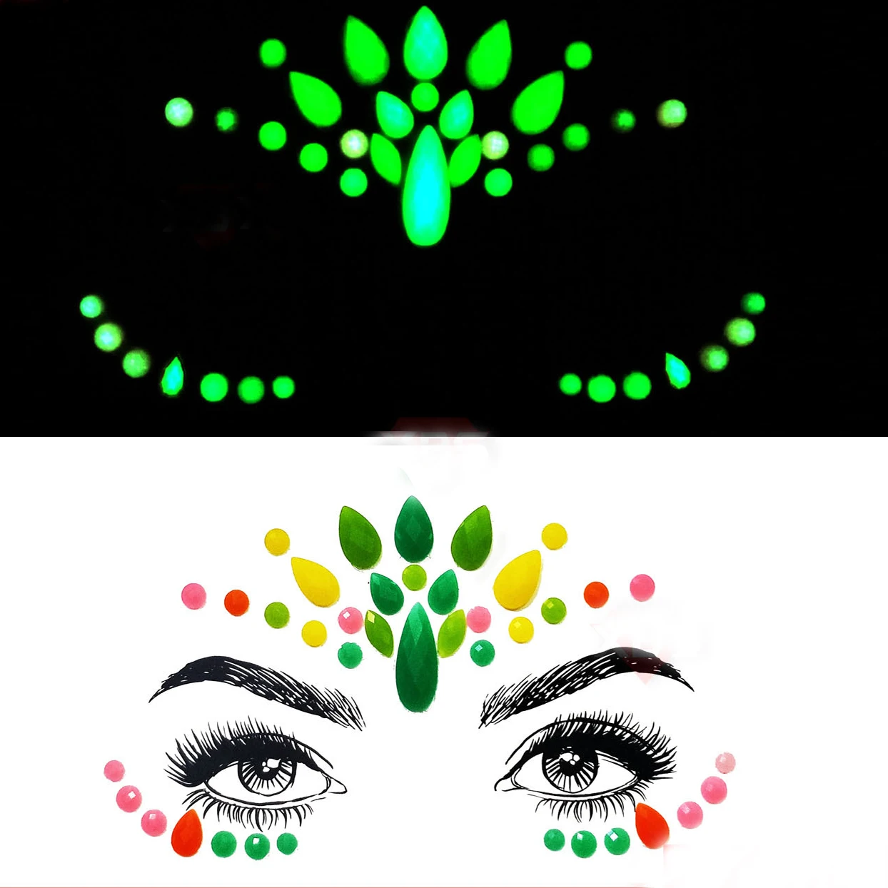 

Wholesale Factory neon Festival Face Jewels Face Gems Sticker, Neon multi color