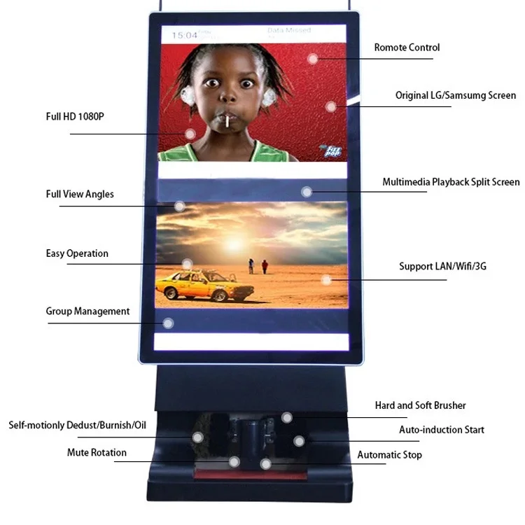 Popular Automatic Shoe Polishing Machine with Advertising Display