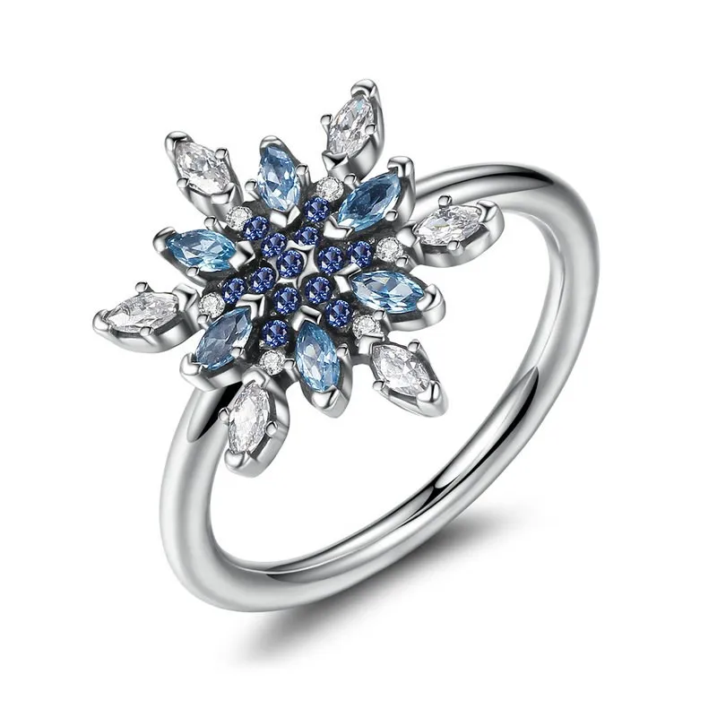 

925 Sterling Silver Crystallized Snowflake CZ Finger Rings for Women Jewelry