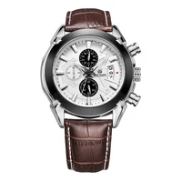 

Megir Chronograph Men's Quartz Watch Leather Strap Multi-function Sports Wristwatch