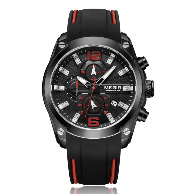 

toptan uhren black rubber watch 2063G wrist megir watch 3 atm