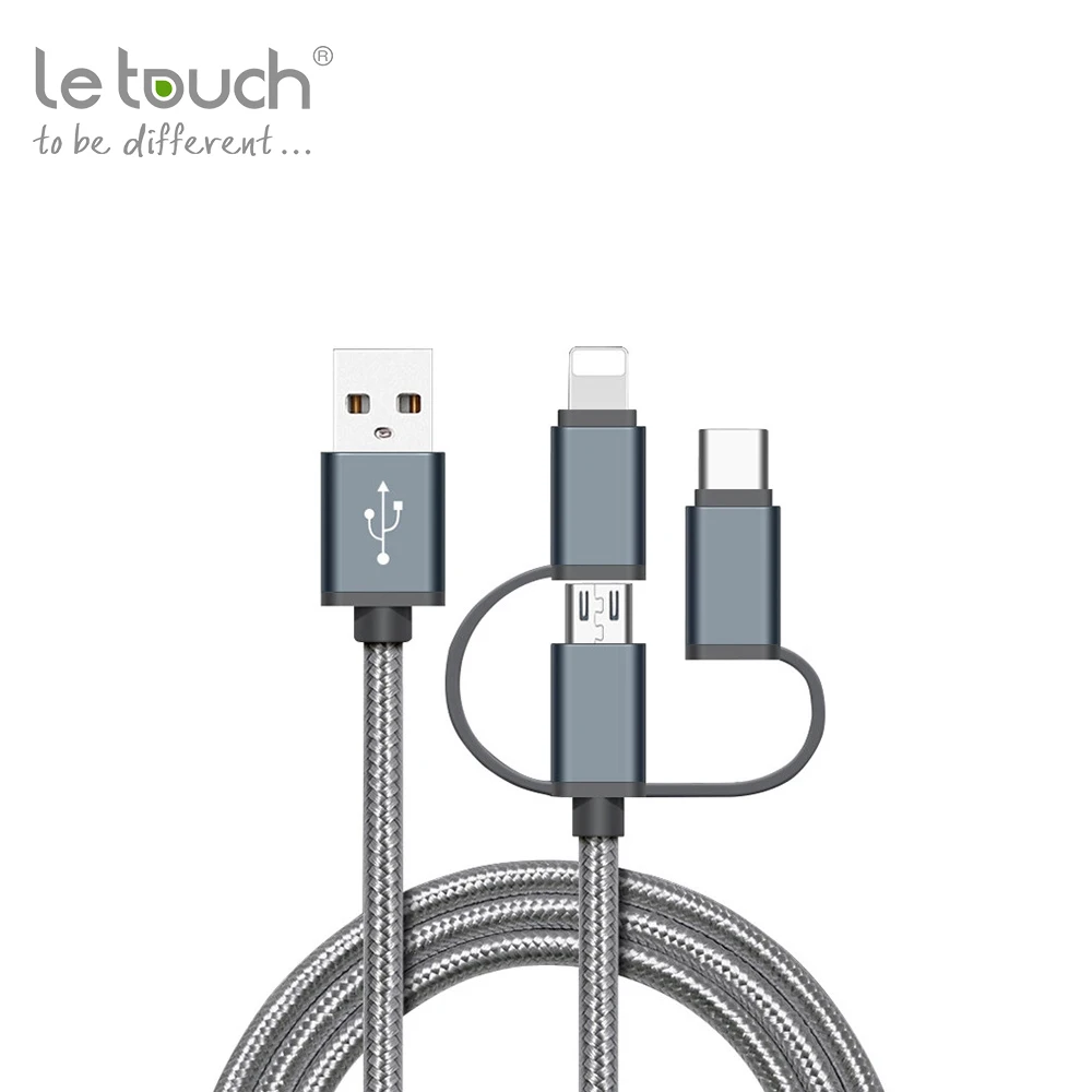 

Hot selling super quality nylon braided fast phone charger 3 in 1 usb data charging cable for iPhone Android Type C devices, N/a