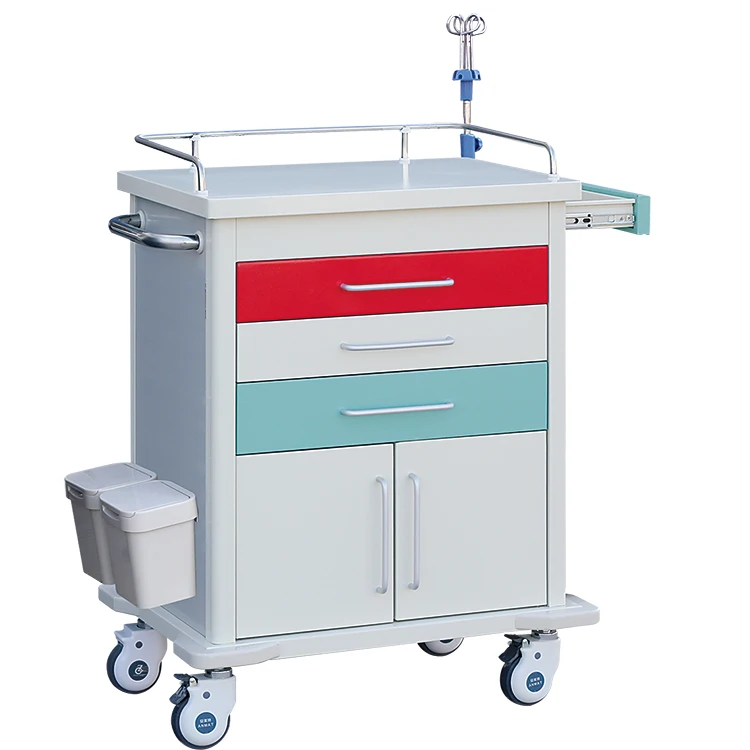 Popular ABS plastic steel hospital furniture mobile emergency crash trolley cart medical equipment