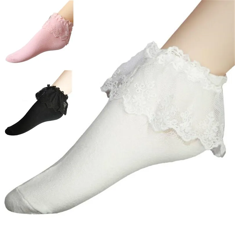 

CUHAKCI Fashionable Lovely Fashion Women Vintage Lace Ruffle Frilly Ankle Socks Lady Princess Girl Favorite 6 Color Available, 6 colors