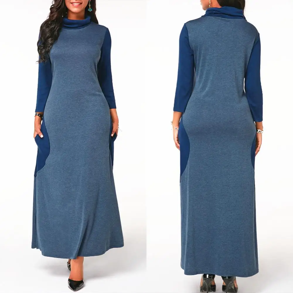 

FM-AL016 2019 new model high-necked long skirt full skirt in solid color Wool worsted woman long dress, As the pic