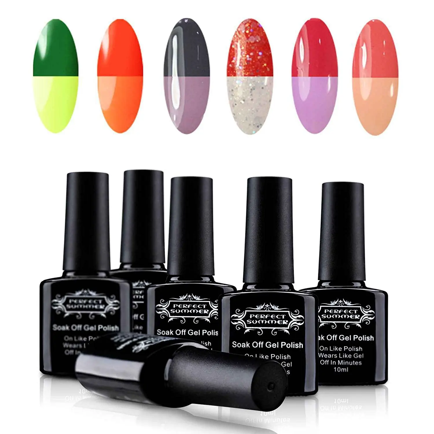 Perfect Summer Soak Off UV LED Gel Nail Polish, Mood Changing, Chameleon Temperature Colors Changes Thermal Lacquers, Pack of 6 x 10ml -Set #21