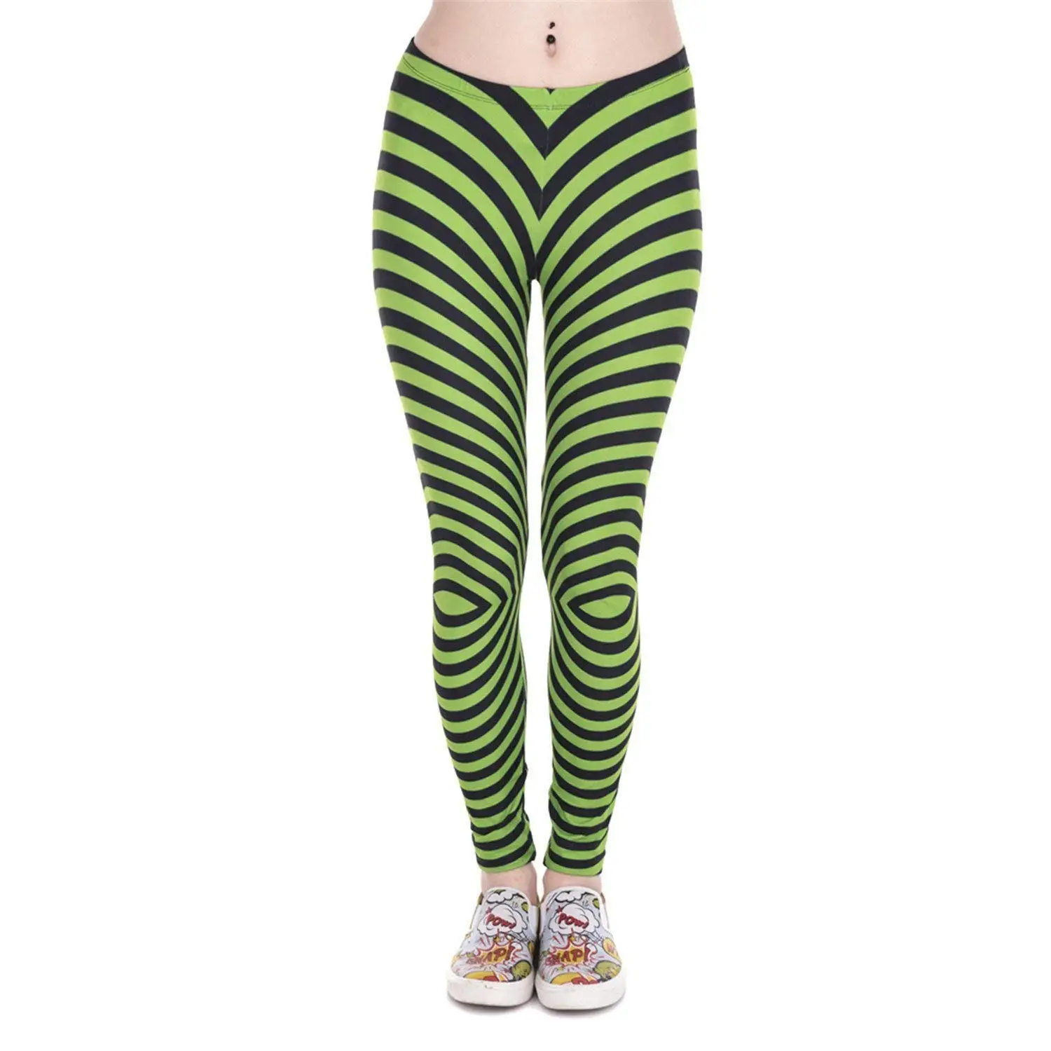 KEBINAI Athletic-leggings Kebinai Women Leggings Green with Black Stripes Printed Fitness Legging High Waist Woman Pants