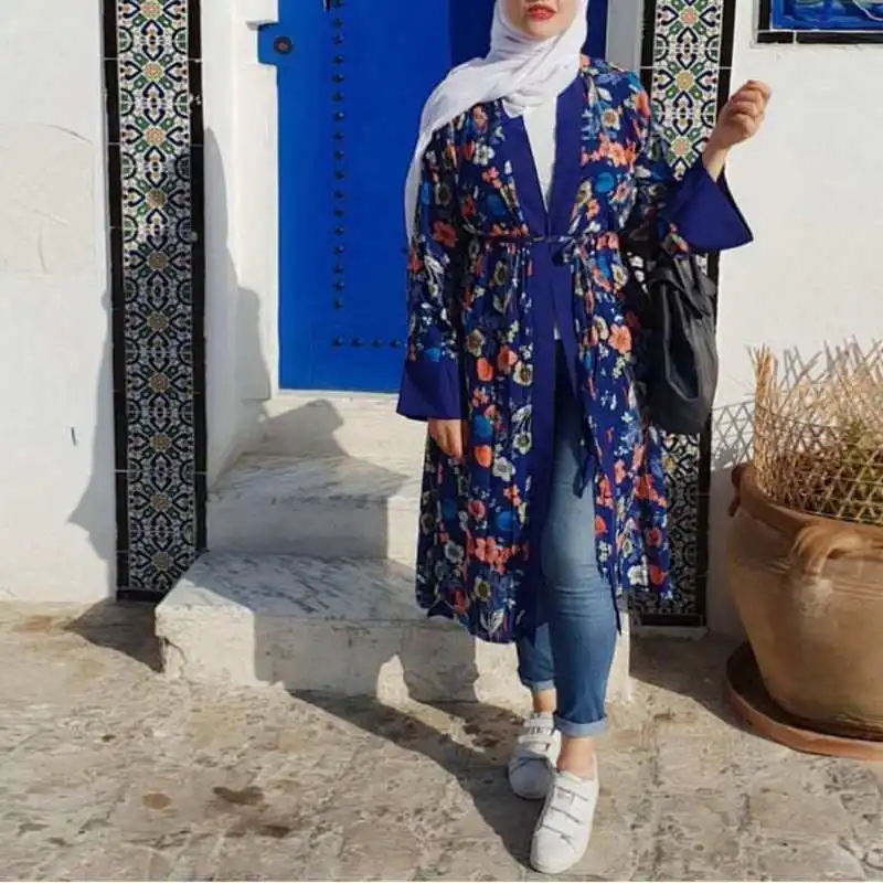 

digital printing floral turkish muslim open abaya