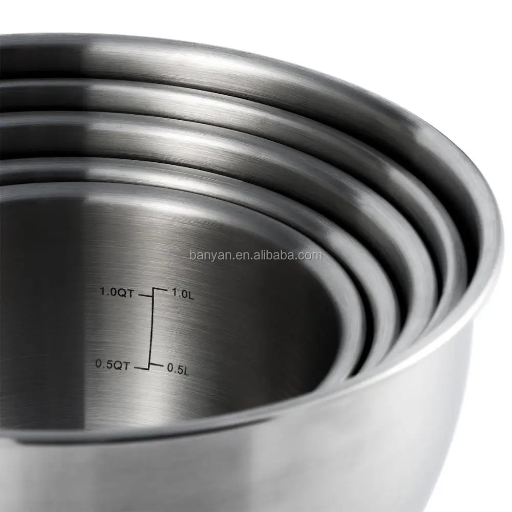 Stainless Steel Mixing Bowl Sets With Lids Non Slip Silicone Bottoms