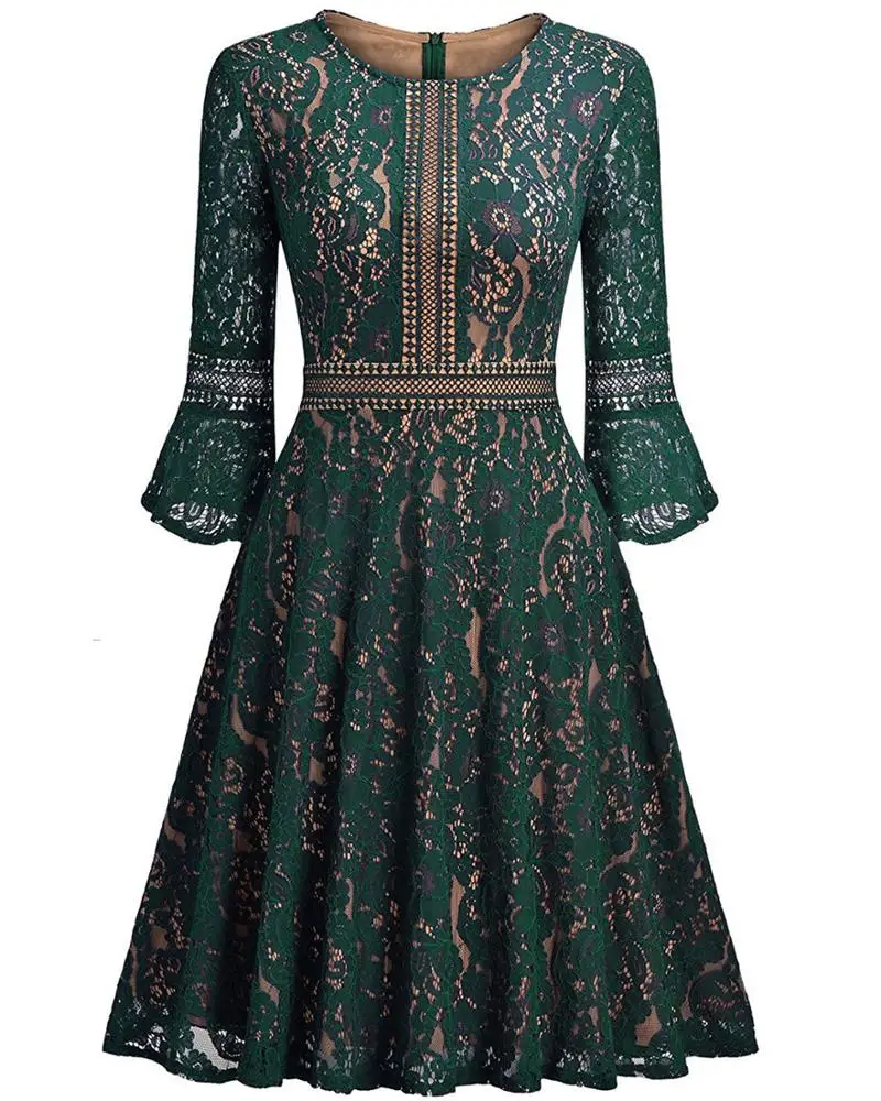 

2020 new arrivals Amazon Hot Selling elegant long sleeve dress lace ladies dresses