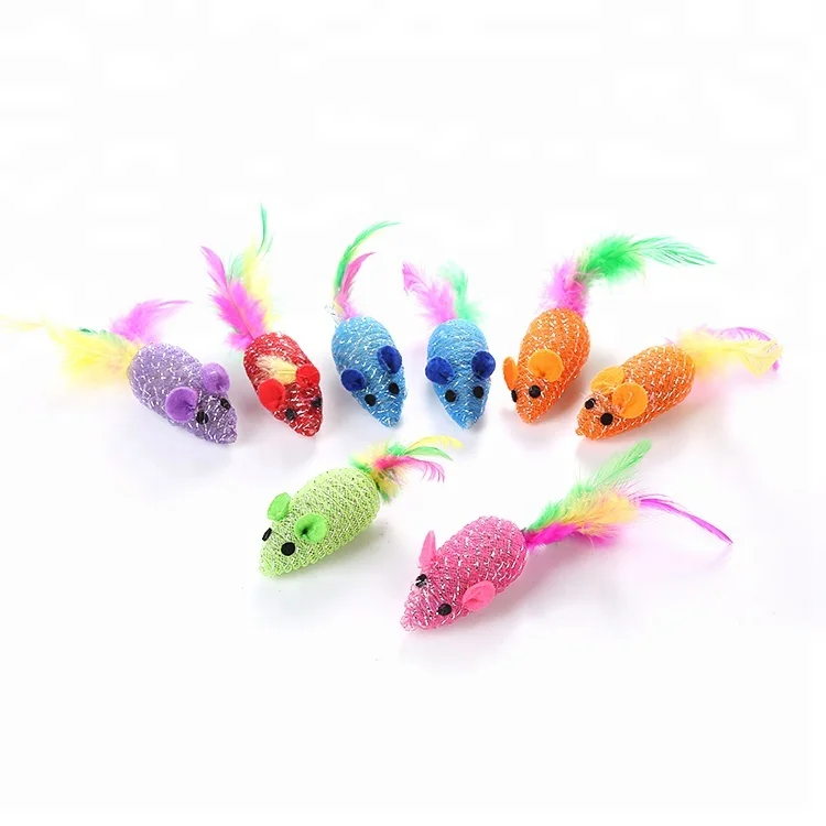 

wholesale lovely design mouse shaped pet cat toys with feather