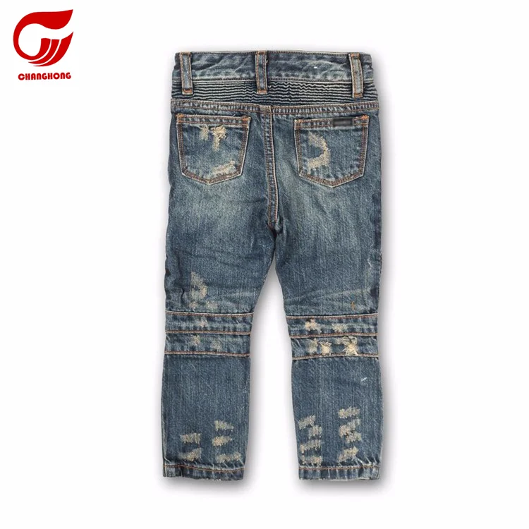 
custom casual boy washed ripped biker jeans kids denim pants 