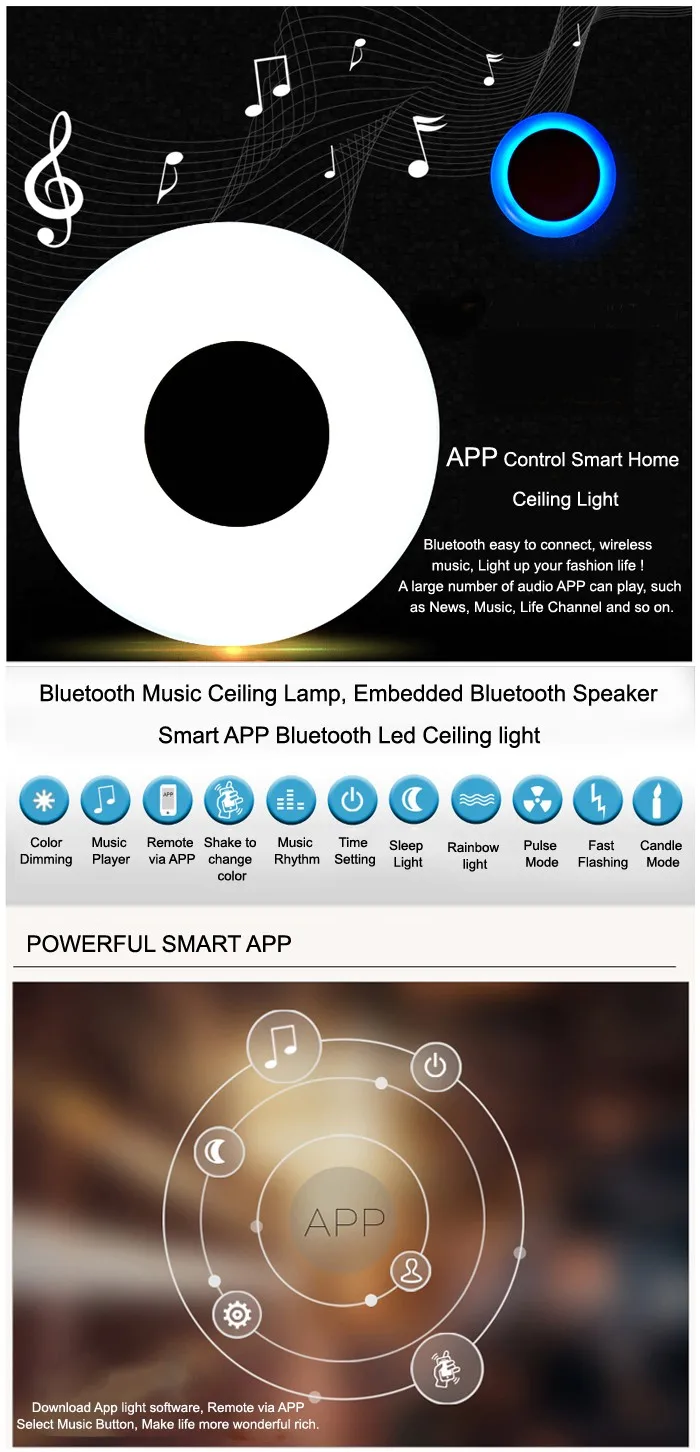 36w Blutooth Speaker Light RGB Home Ceiling Lamp Led Light Fixture of Ceiling