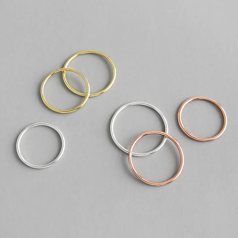 

Minimalism thin 1.2mm Smooth Line Rose Gold S925 sterling silver Fine Ring, Retro silver