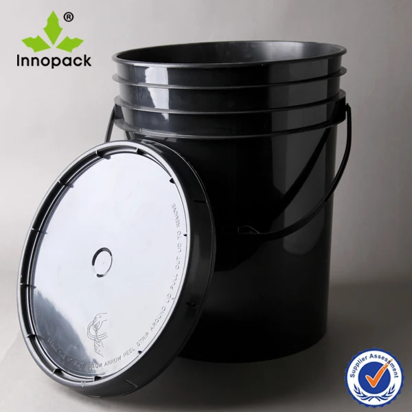 black 5 gallon bucket with lid