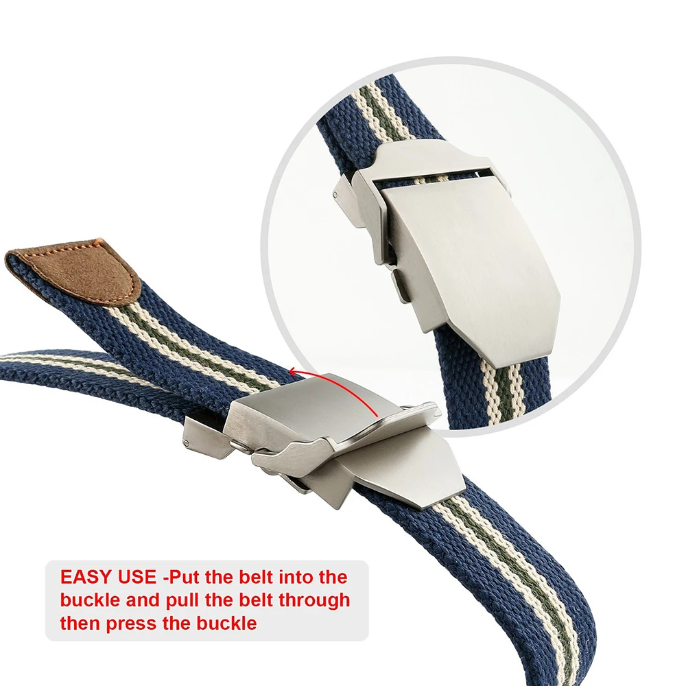 Dark Blue Stripe Mens Outdoor Military Style Tactical Canvas Web Belt with Zinc Alloy Buckle