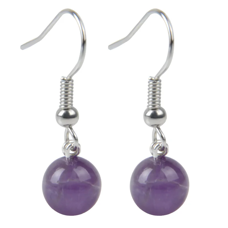 

8mm Amethyst bead Pendant Natural Stone Earrings for Women Gift Dangle Earrings Jewelry, Selection
