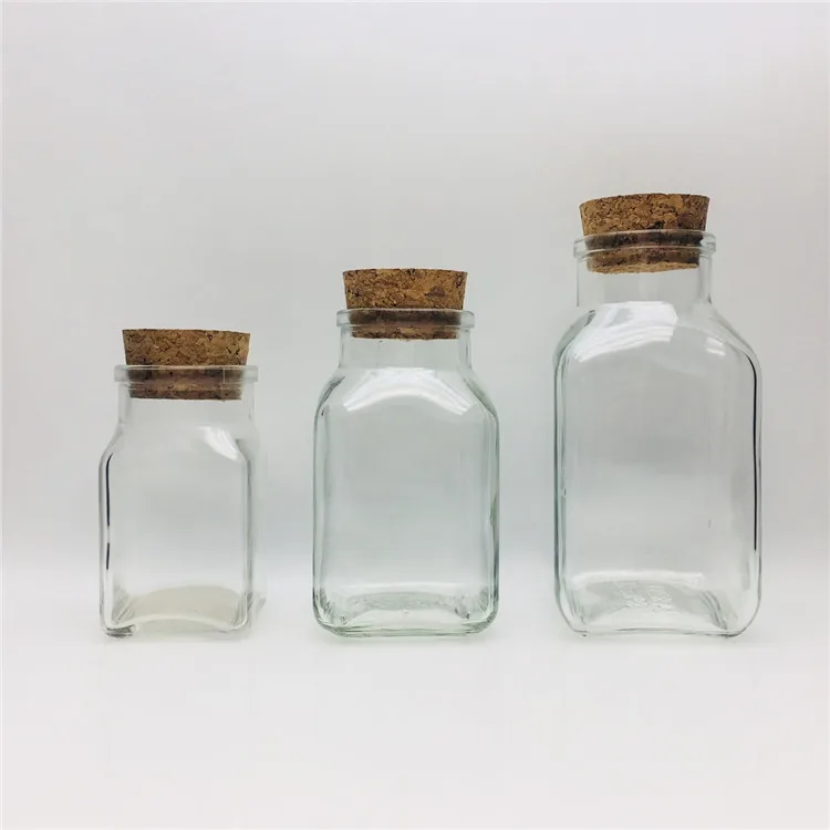 150ml 5oz 280ml 10oz 450ml 16oz wooden cork lid on square glass jar