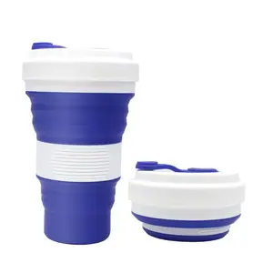 Image of 550ML FDA food grade colorful collapsible portable eco reusable coffee mug foldable silicone cup