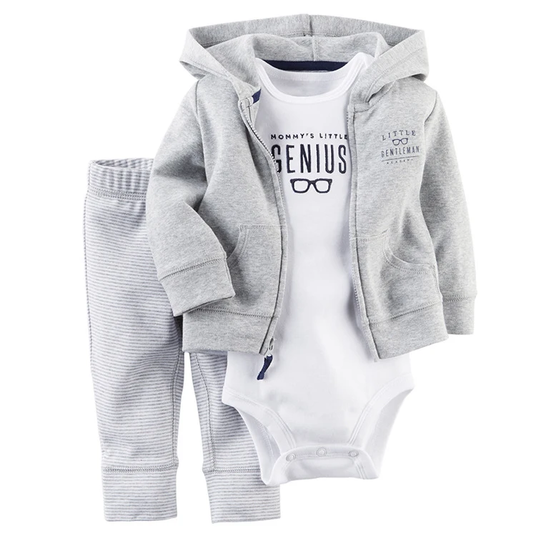 

INS Autumn Winter Baby Clothing Romper Set 3pcs Cotton Baby Clothes Set, Grey