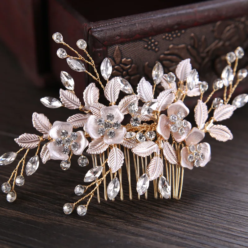 

Women Jewelry Handmade Crystal Leaf Hair Comb Bridal Wedding Hair Comb Fancy Hair Accessories, Gold, sliver, rose gold