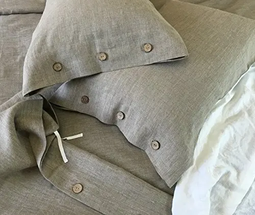 Buy Dark Linen Duvet Cover With Wood Button Closure Natural Linen