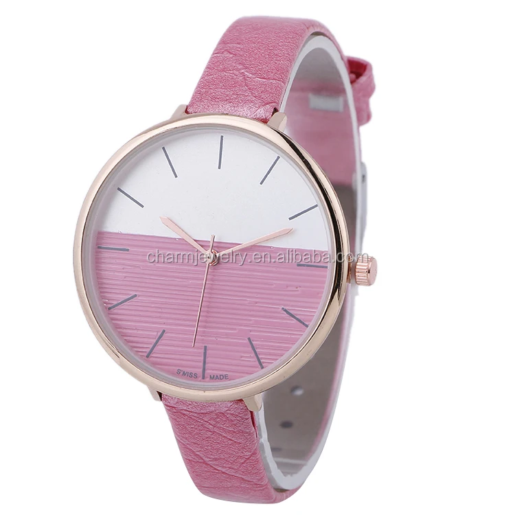 Custom Pink Women Quartz Watch Lady Wrist Watches Slim Pu Brand For