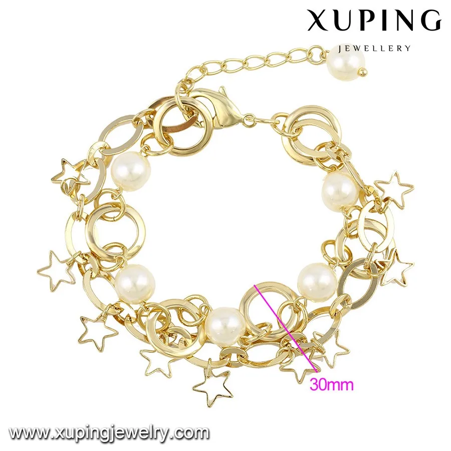 74432 new design fashion jewelry 14k gold big star pearl bracelets