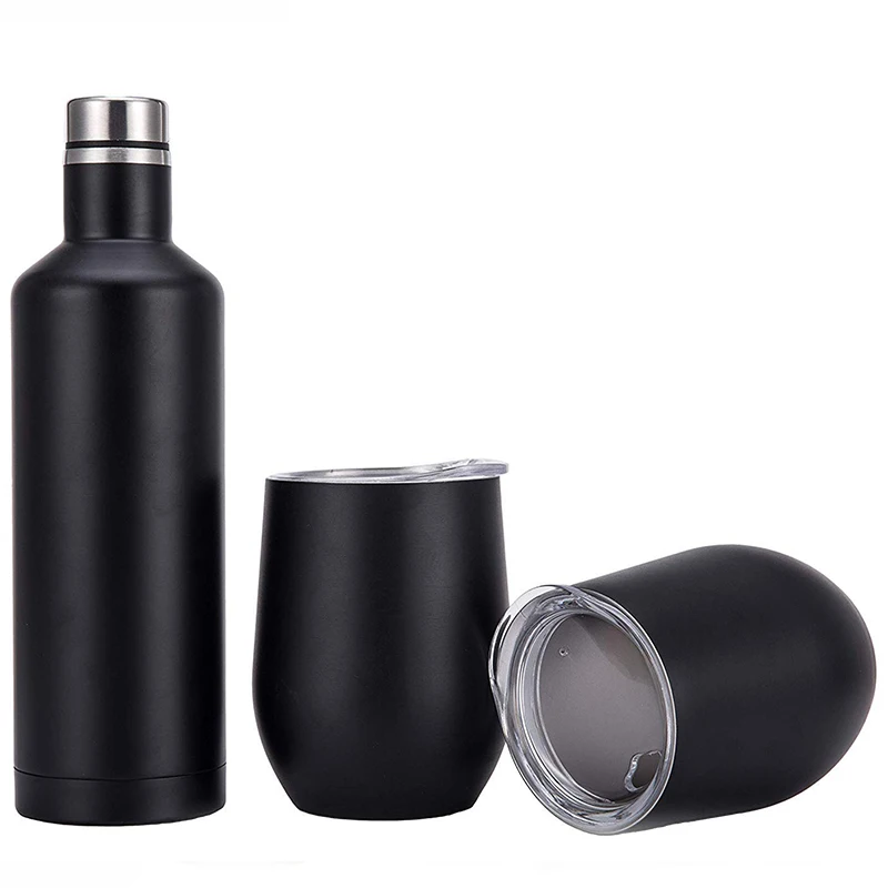

gift wine bottle tumbler set double wall stainless steel Insulated 17oz wine bottle and 12oz wine tumbler with gift box, Green,black,true color