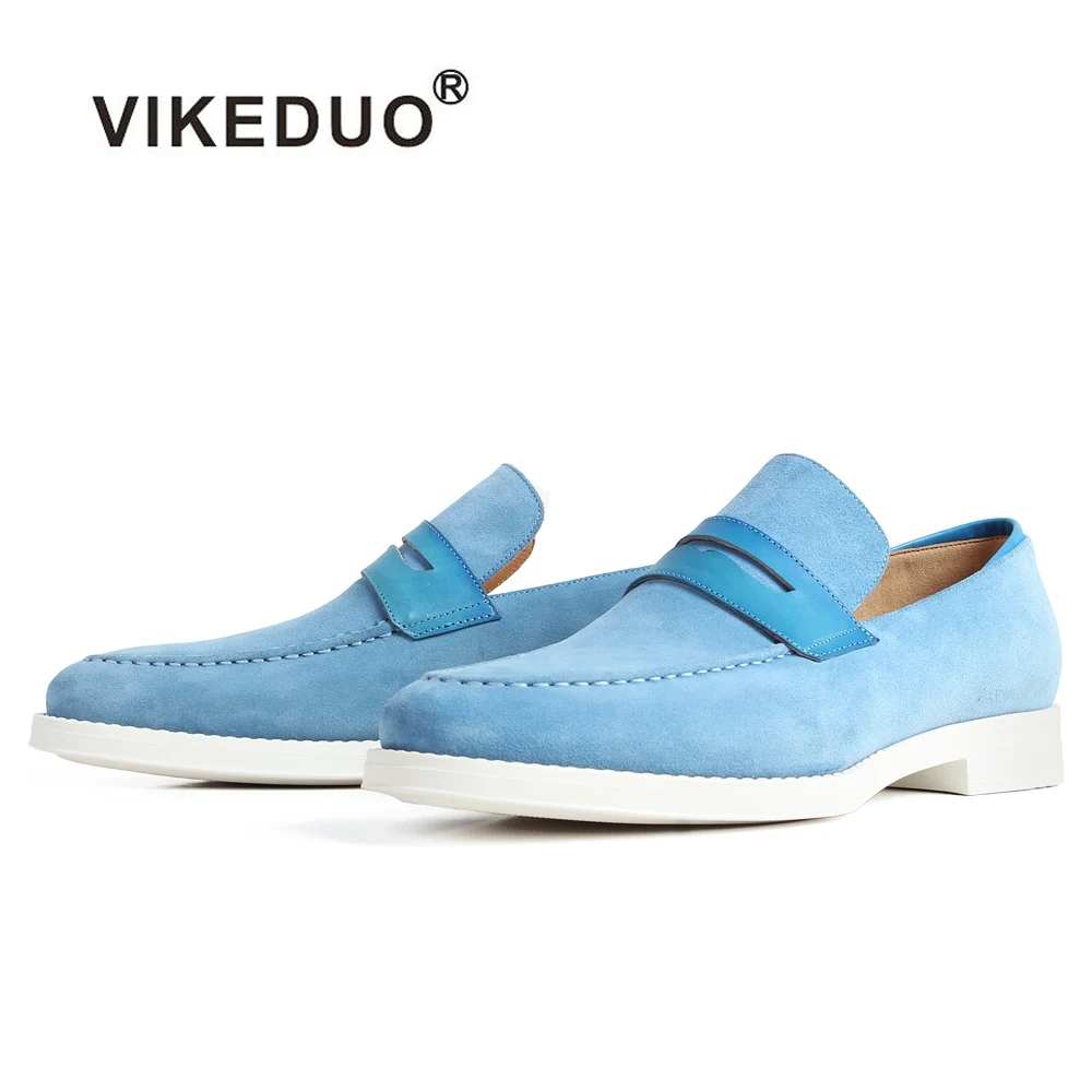 

VIKEDUO China Supplier New Model Penny Loafer Shoes Pictures Party Wear Suede Leather Loafer Shoes For men, Sky blue