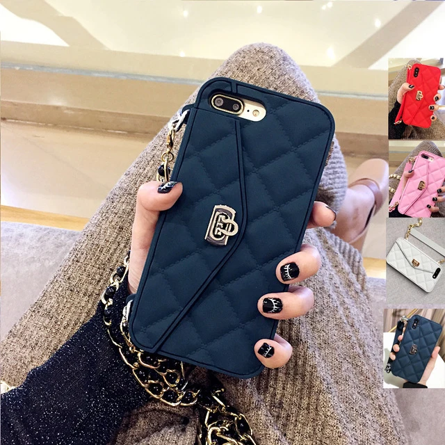 

Free Shipping lady's Wallet card holder silicone ruber Case For phone 7 8/s plus X fashion women card handbag Phone Bag