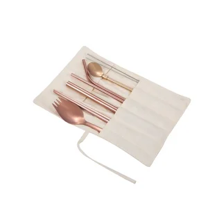 Image of Flatware titanium plated environmental protection portable cutlery 304 stainless steel spoon chopsticks straw set