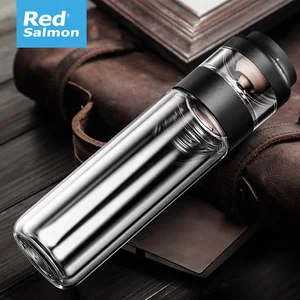 Tea infuser glass bottle -Redsalmon double wall thickness glass bottle with tea filter and Tritan material