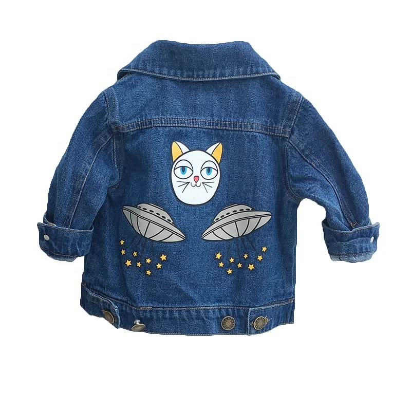 

2019 spring autumn regular blue single breasted turn-down collar cotton toddler overcoat baby denim jacket 2127