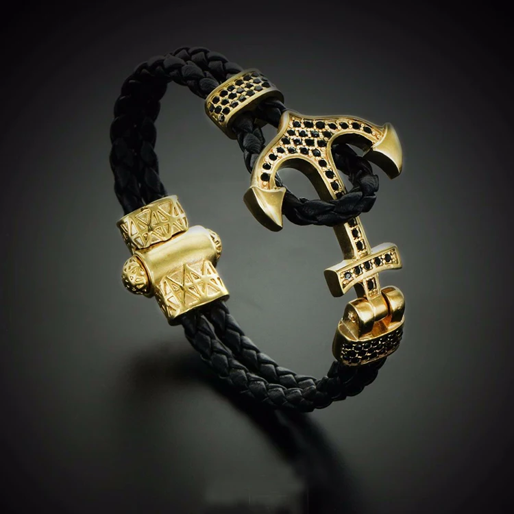 Beichong Marke Grosshandel Sw 0045 Manner 18k Gold Leder Anker Form Armband Buy Armband Armband Manner Anker Armband Product On Alibaba Com