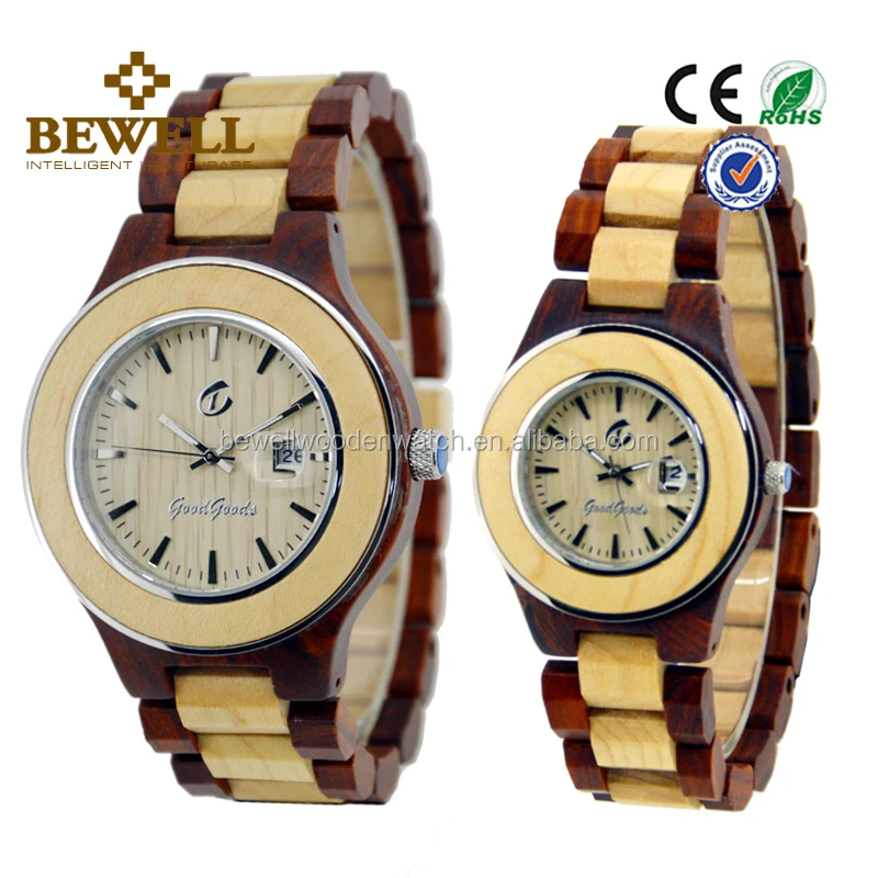 

Bewell Wooden Watch Stainless Steel Bezel Couple Watch Custom for Lovers